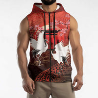 Hawaii and Japan Together Sleeveless Zip Hoodie Polynesian Art Tattoo With Cranes And Sakura - Polynesian Pride