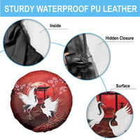 Hawaii and Japan Together Spare Tire Cover Polynesian Art Tattoo With Cranes And Sakura - Polynesian Pride