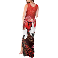 Hawaii and Japan Together Tank Maxi Dress Polynesian Art Tattoo With Cranes And Sakura LT05 - Polynesian Pride