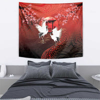 Hawaii and Japan Together Tapestry Polynesian Art Tattoo With Cranes And Sakura - Polynesian Pride