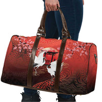 Hawaii and Japan Together Travel Bag Polynesian Art Tattoo With Cranes And Sakura - Polynesian Pride