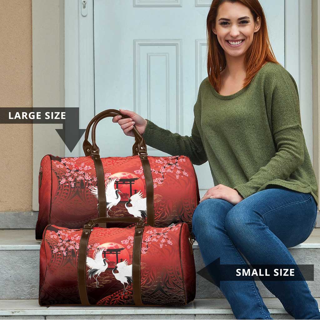 Hawaii and Japan Together Travel Bag Polynesian Art Tattoo With Cranes And Sakura - Polynesian Pride