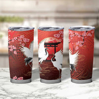 Hawaii and Japan Together Tumbler Cup Polynesian Art Tattoo With Cranes And Sakura LT05 - Polynesian Pride