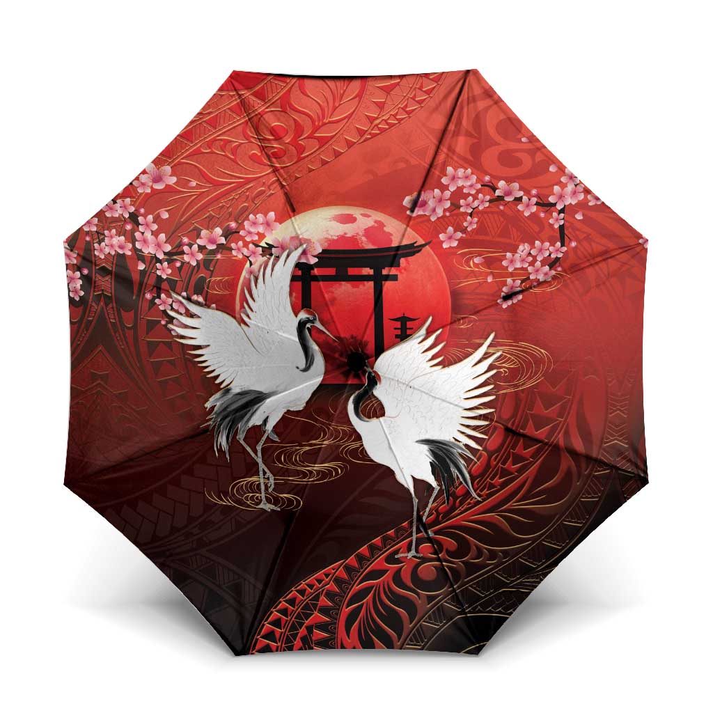 Hawaii and Japan Together Umbrella Polynesian Art Tattoo With Cranes And Sakura - Polynesian Pride