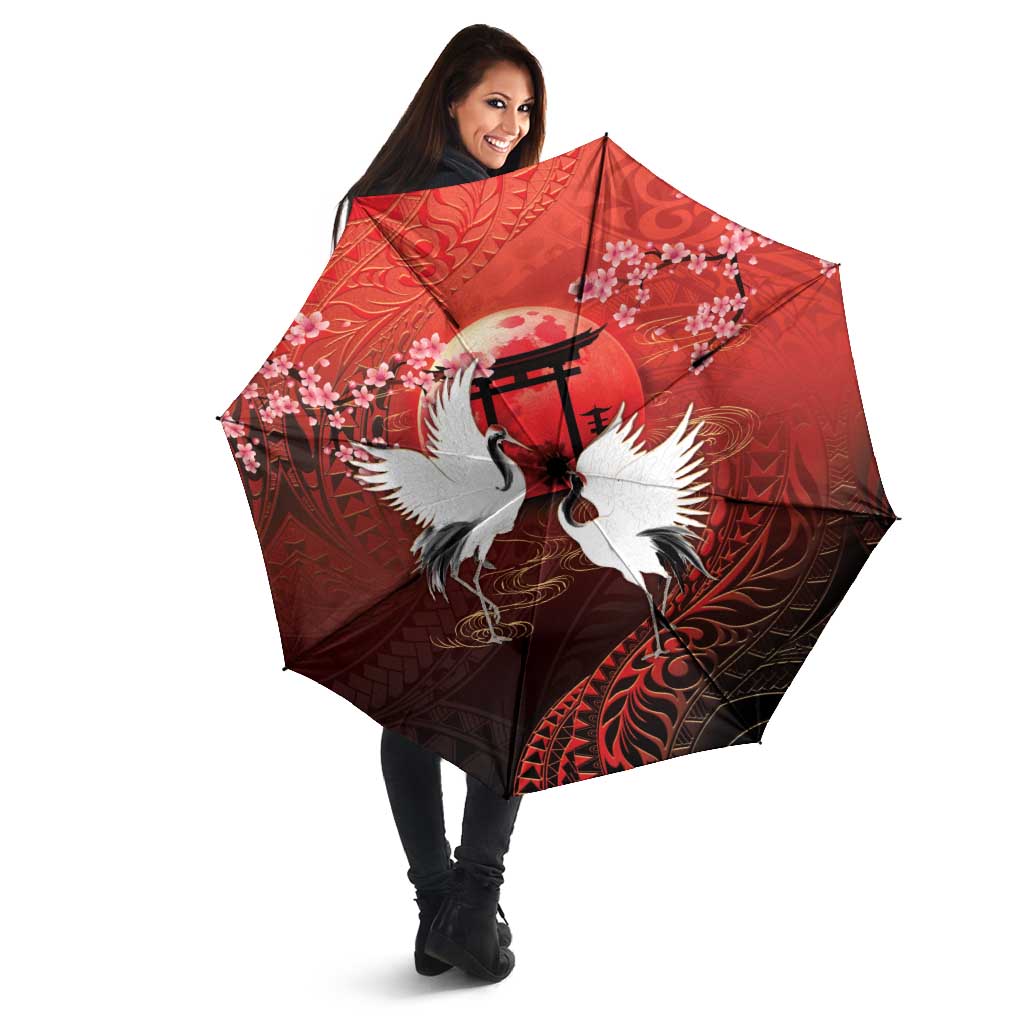 Hawaii and Japan Together Umbrella Polynesian Art Tattoo With Cranes And Sakura - Polynesian Pride