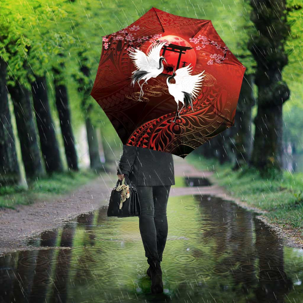 Hawaii and Japan Together Umbrella Polynesian Art Tattoo With Cranes And Sakura - Polynesian Pride