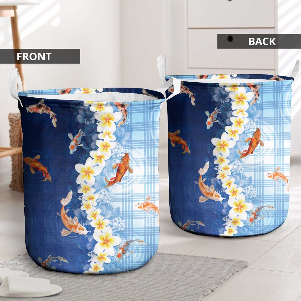 Hawaii And Japan Laundry Basket Plumeria Lei With Koi Fish Blue - Polynesian Pride