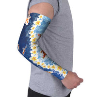 Hawaii And Japan Arm Sleeves Plumeria Lei With Koi Fish Blue - Polynesian Pride