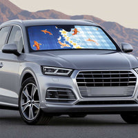 Hawaii And Japan Auto Sun Shade Plumeria Lei With Koi Fish Blue - Polynesian Pride