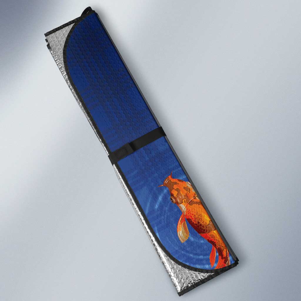 Hawaii And Japan Auto Sun Shade Plumeria Lei With Koi Fish Blue - Polynesian Pride