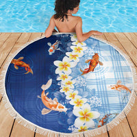 Hawaii And Japan Beach Blanket Plumeria Lei With Koi Fish Blue - Polynesian Pride