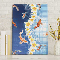 Hawaii And Japan Canvas Wall Art Plumeria Lei With Koi Fish Blue - Polynesian Pride