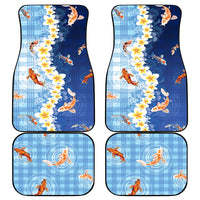 Hawaii And Japan Car Mats Plumeria Lei With Koi Fish Blue - Polynesian Pride