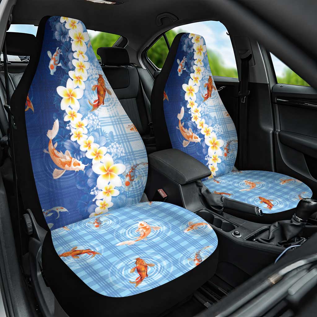 Hawaii And Japan Car Seat Cover Plumeria Lei With Koi Fish Blue - Polynesian Pride