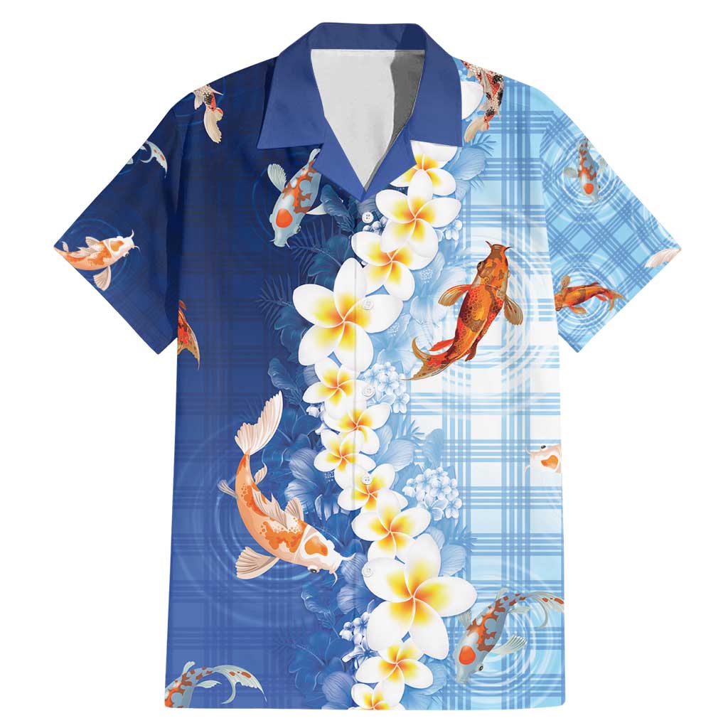 Hawaii And Japan Family Matching Mermaid Dress and Hawaiian Shirt Plumeria Lei With Koi Fish Blue - Polynesian Pride