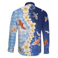 Hawaii And Japan Family Matching Off Shoulder Short Dress and Hawaiian Shirt Plumeria Lei With Koi Fish Blue - Polynesian Pride