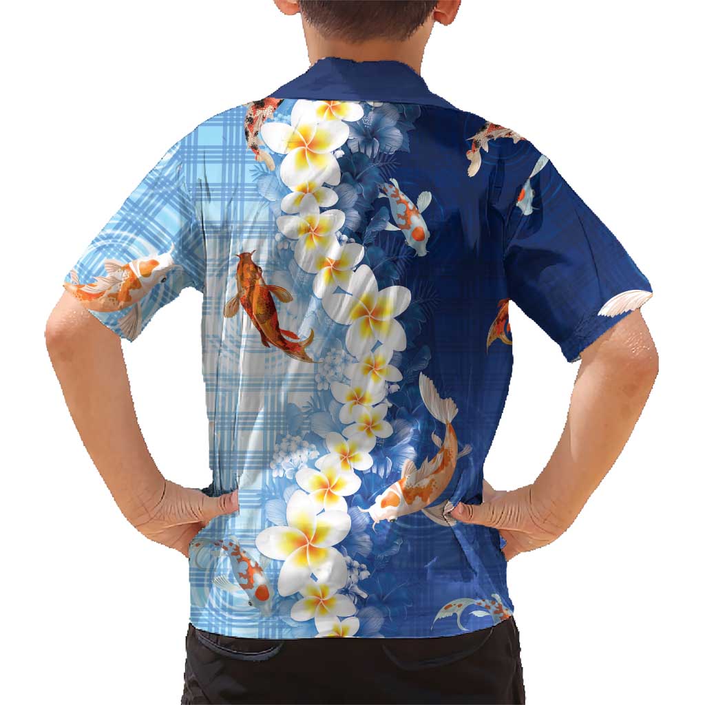 Hawaii And Japan Family Matching Puletasi and Hawaiian Shirt Plumeria Lei With Koi Fish Blue LT05 - Polynesian Pride
