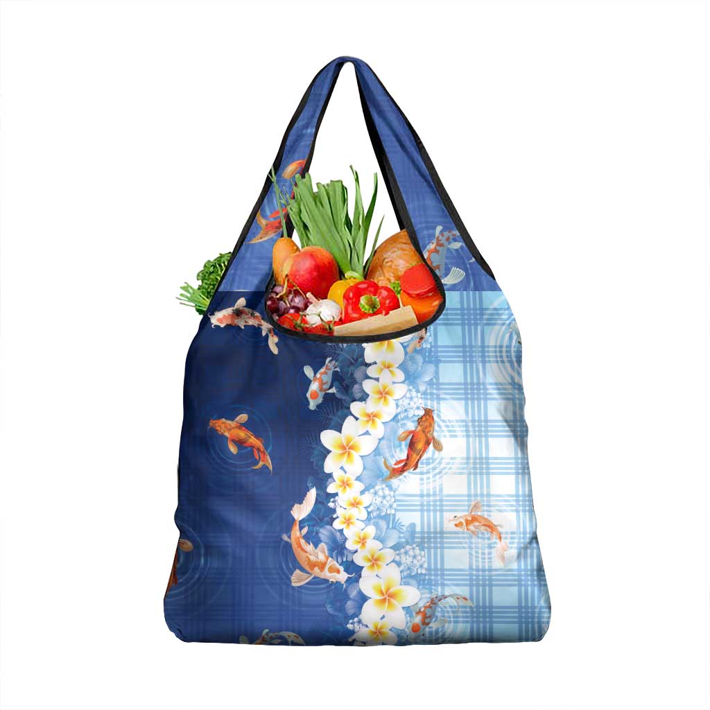 Hawaii And Japan Grocery Bag Plumeria Lei With Koi Fish Blue - Polynesian Pride