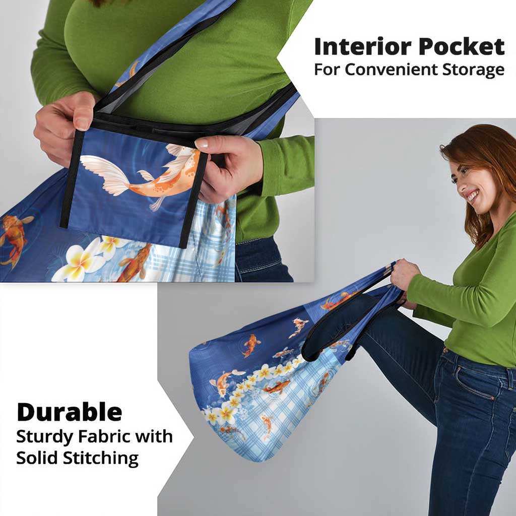 Hawaii And Japan Grocery Bag Plumeria Lei With Koi Fish Blue - Polynesian Pride