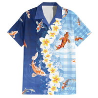 Hawaii And Japan Hawaiian Shirt Plumeria Lei With Koi Fish Blue - Polynesian Pride