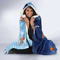 Hawaii And Japan Hooded Blanket Plumeria Lei With Koi Fish Blue - Polynesian Pride