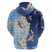 Hawaii And Japan Hoodie Plumeria Lei With Koi Fish Blue - Polynesian Pride