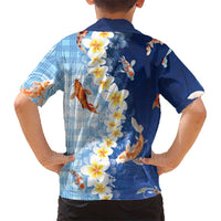 Hawaii And Japan Kid Hawaiian Shirt Plumeria Lei With Koi Fish Blue LT05 - Polynesian Pride