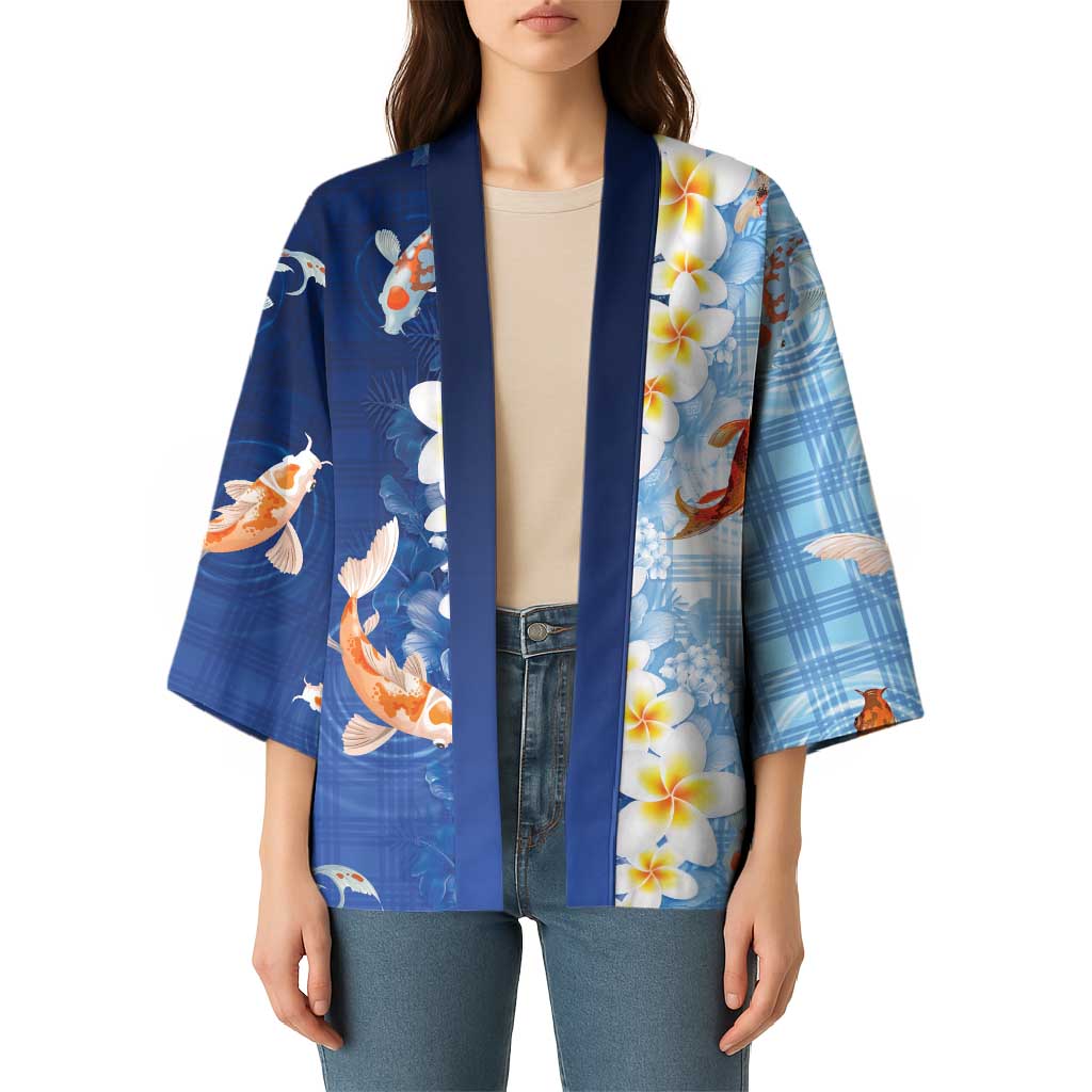Hawaii And Japan Kimono Plumeria Lei With Koi Fish Blue - Polynesian Pride