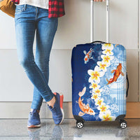 Hawaii And Japan Luggage Cover Plumeria Lei With Koi Fish Blue - Polynesian Pride