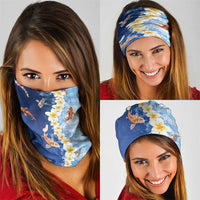 Hawaii And Japan Neck Gaiter Plumeria Lei With Koi Fish Blue - Polynesian Pride
