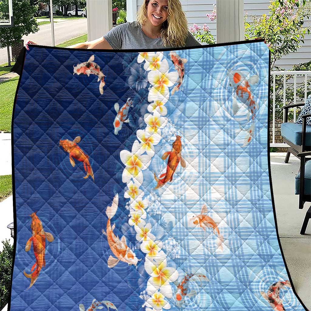 Hawaii And Japan Quilt Plumeria Lei With Koi Fish Blue LT05 Blue - Polynesian Pride