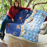 Hawaii And Japan Quilt Plumeria Lei With Koi Fish Blue - Polynesian Pride