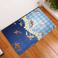 Hawaii And Japan Rubber Doormat Plumeria Lei With Koi Fish Blue - Polynesian Pride