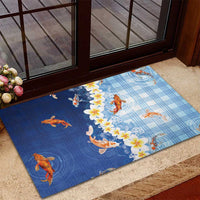 Hawaii And Japan Rubber Doormat Plumeria Lei With Koi Fish Blue - Polynesian Pride