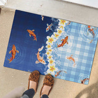 Hawaii And Japan Rubber Doormat Plumeria Lei With Koi Fish Blue - Polynesian Pride