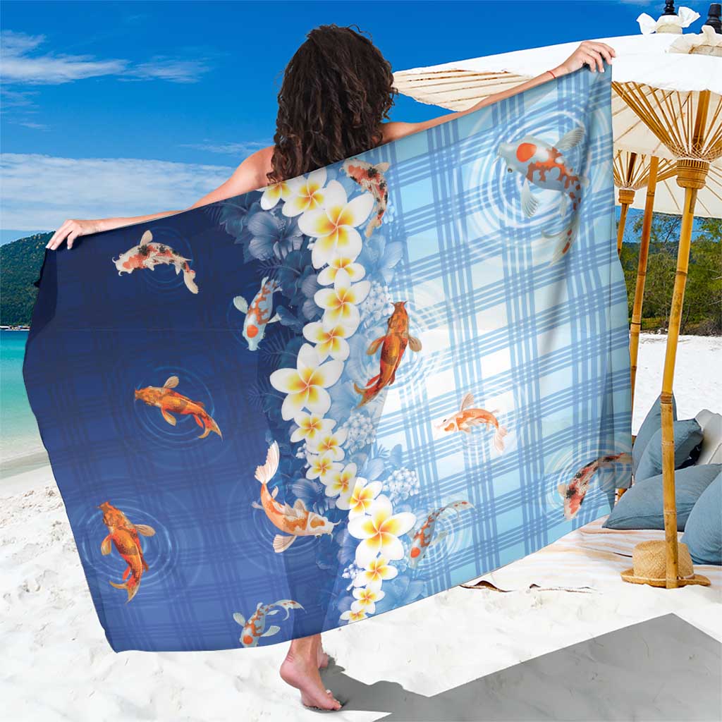 Hawaii And Japan Sarong Plumeria Lei With Koi Fish Blue - Polynesian Pride
