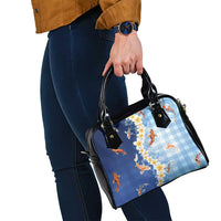 Hawaii And Japan Shoulder Handbag Plumeria Lei With Koi Fish Blue - Polynesian Pride