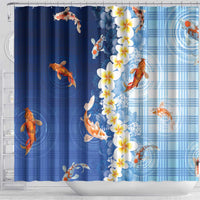 Hawaii And Japan Shower Curtain Plumeria Lei With Koi Fish Blue - Polynesian Pride