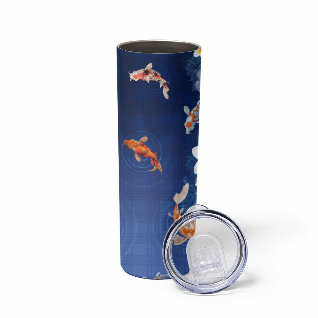 Hawaii And Japan Skinny Tumbler Plumeria Lei With Koi Fish Blue - Polynesian Pride