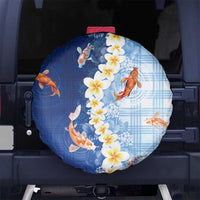 Hawaii And Japan Spare Tire Cover Plumeria Lei With Koi Fish Blue - Polynesian Pride