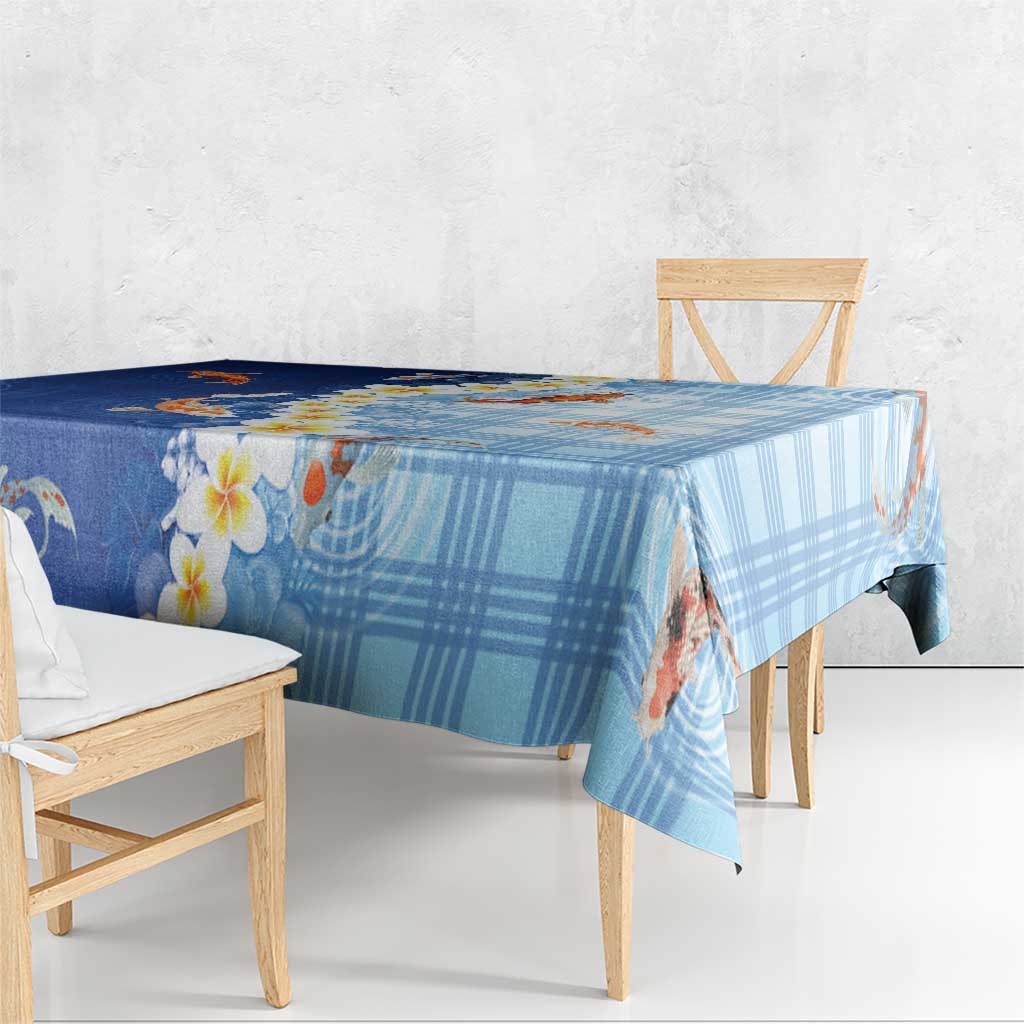 Hawaii And Japan Tablecloth Plumeria Lei With Koi Fish Blue - Polynesian Pride