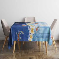 Hawaii And Japan Tablecloth Plumeria Lei With Koi Fish Blue - Polynesian Pride