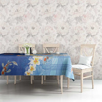 Hawaii And Japan Tablecloth Plumeria Lei With Koi Fish Blue - Polynesian Pride