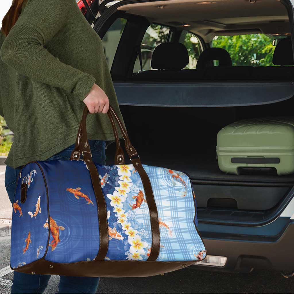 Hawaii And Japan Travel Bag Plumeria Lei With Koi Fish Blue - Polynesian Pride