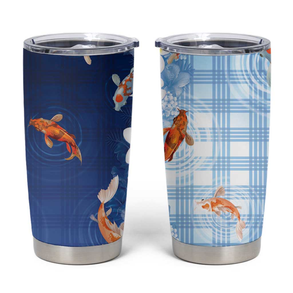 Hawaii And Japan Tumbler Cup Plumeria Lei With Koi Fish Blue - Polynesian Pride
