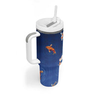 Hawaii And Japan Tumbler With Handle Plumeria Lei With Koi Fish Blue - Polynesian Pride