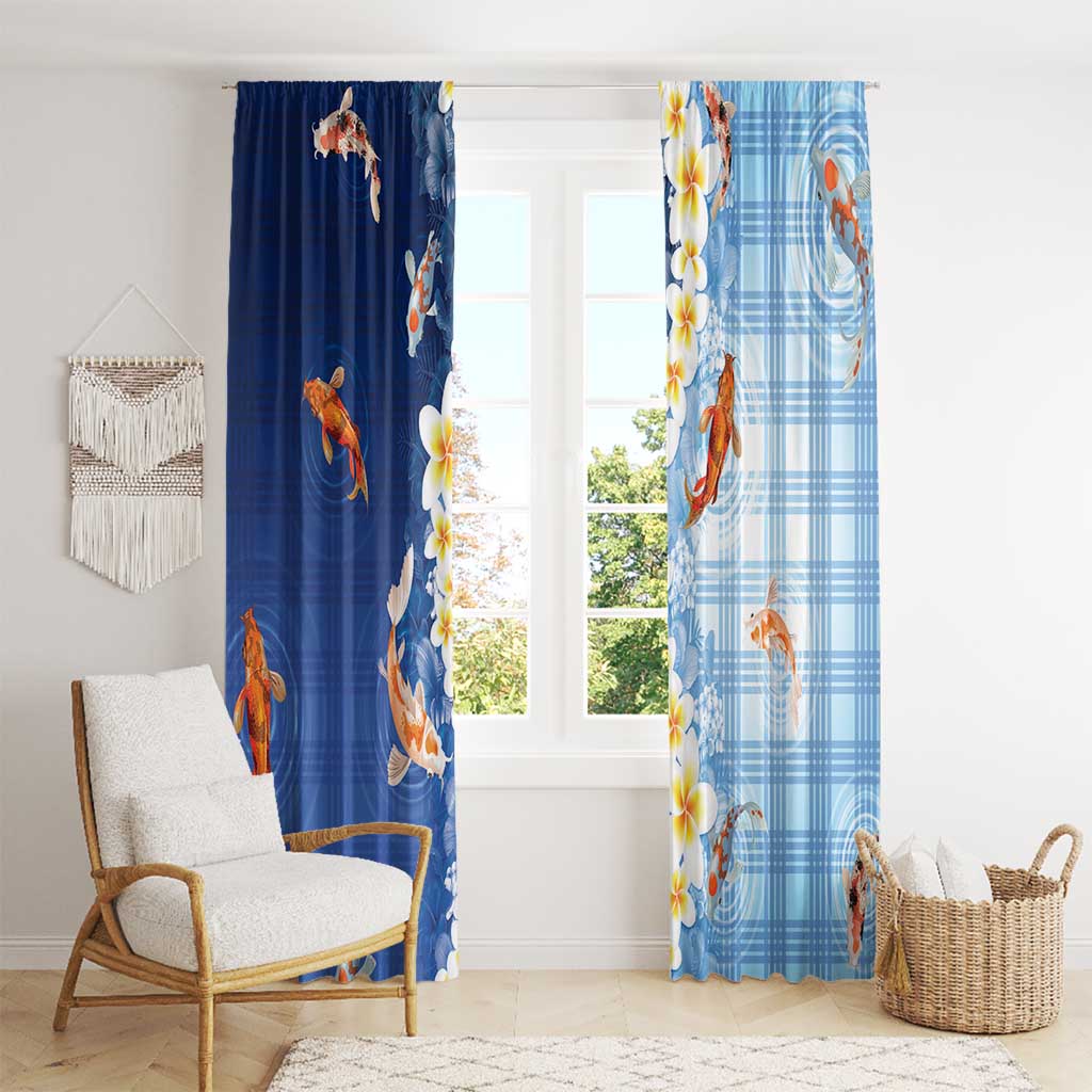 Hawaii And Japan Window Curtain Plumeria Lei With Koi Fish Blue - Polynesian Pride
