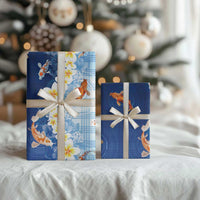Hawaii And Japan Wrapping Paper Plumeria Lei With Koi Fish Blue