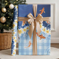 Hawaii And Japan Wrapping Paper Plumeria Lei With Koi Fish Blue