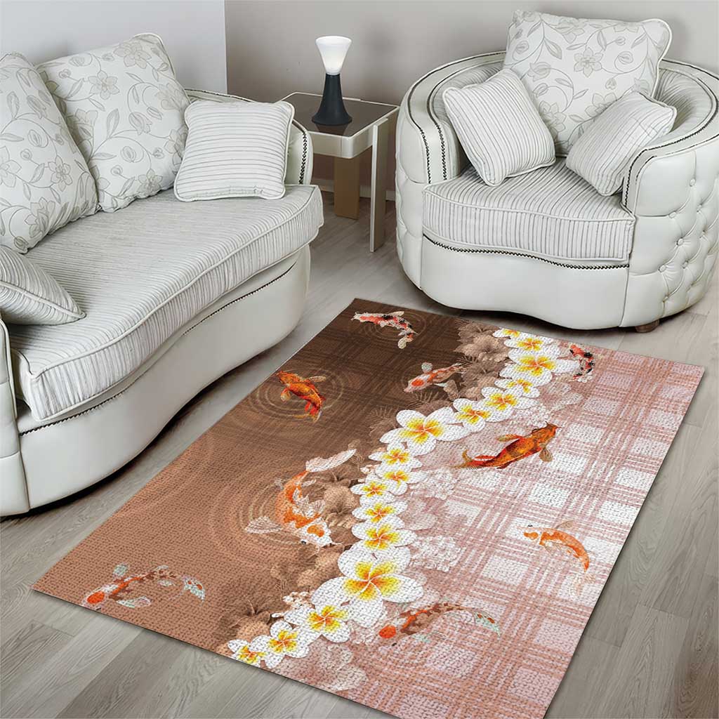Hawaii And Japan Area Rug Plumeria Lei With Koi Fish Beige - Polynesian Pride